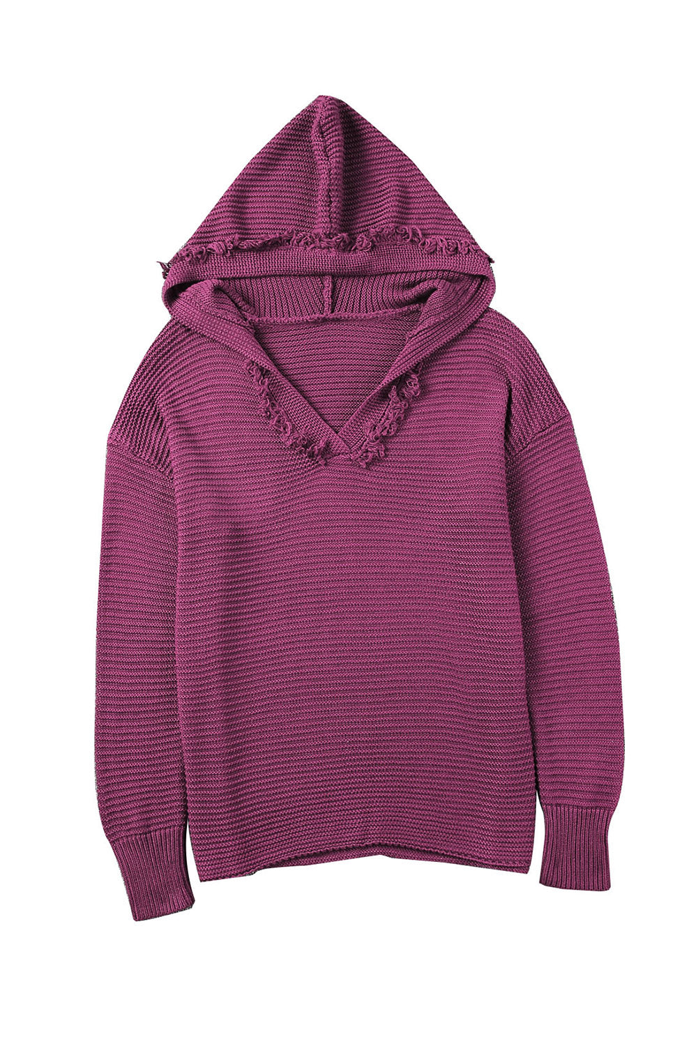 Black Split V Neck Pullover Knit Hooded Sweater - LODIMAE FASHION 