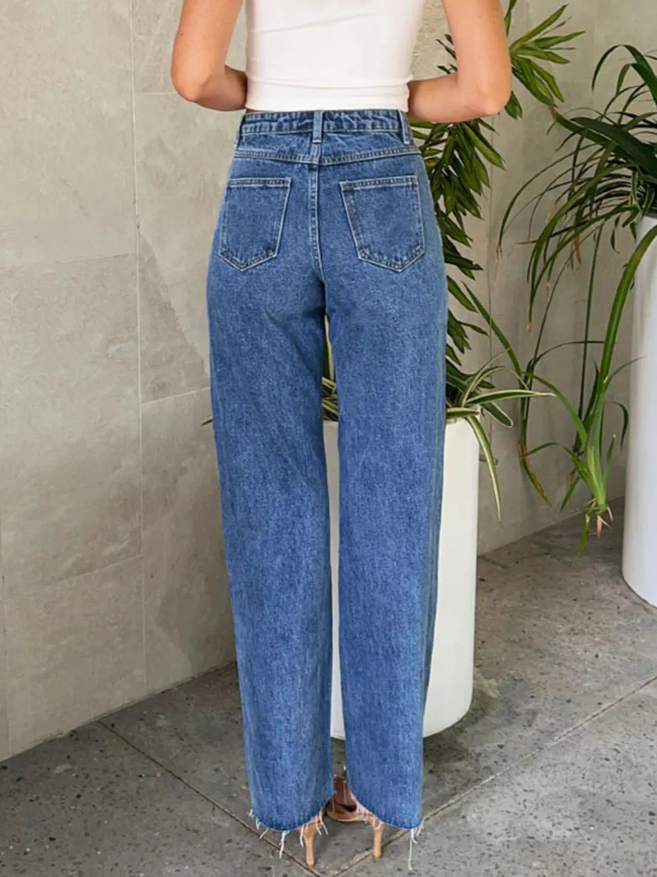 Pearl Embellished High Waist Straight Leg Jeans - LODIMAE FASHION 
