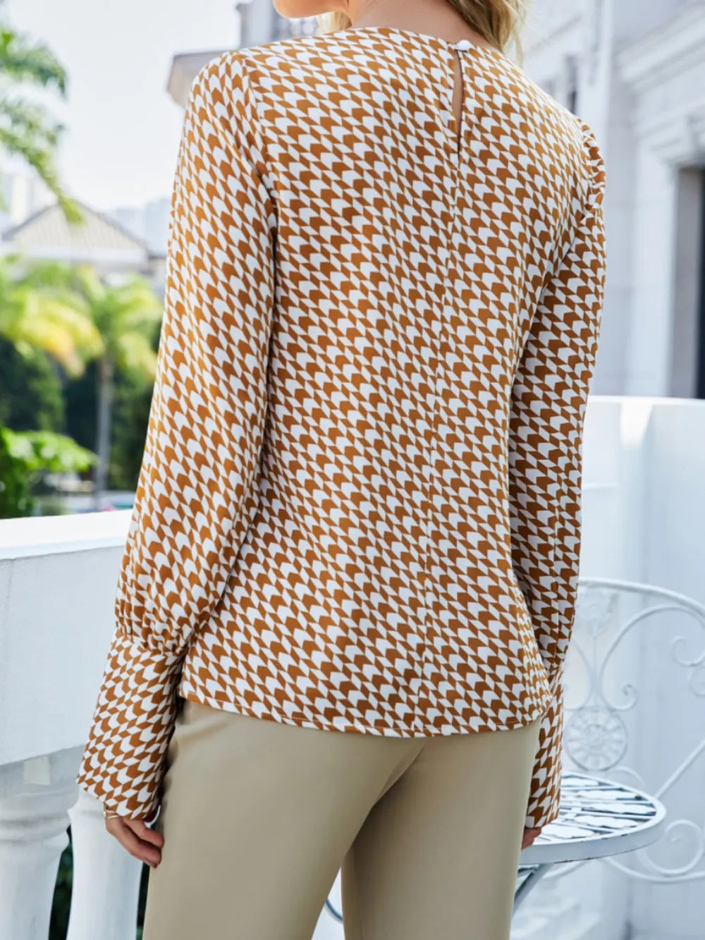 Printed Long Sleeve Blouse - LODIMAE FASHION 