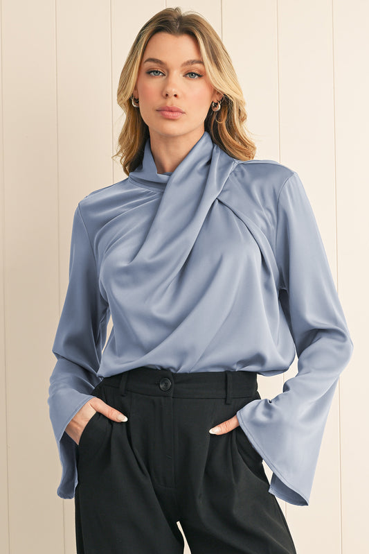 Ivy Asymmetric Turtleneck Elegant Satin Blouse - LODIMAE FASHION 