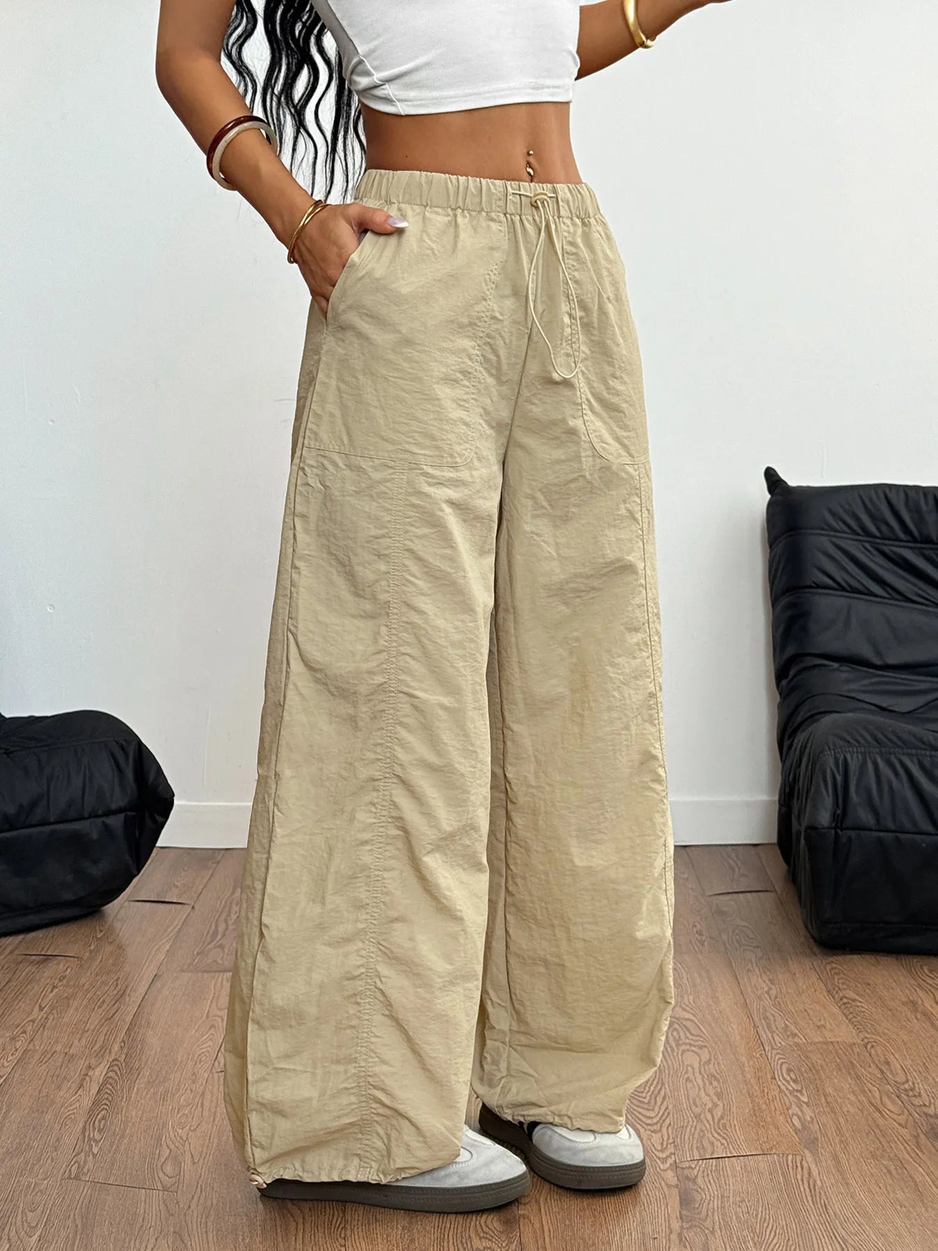 Drawstring Wide Leg Cargo Pants - LODIMAE FASHION 