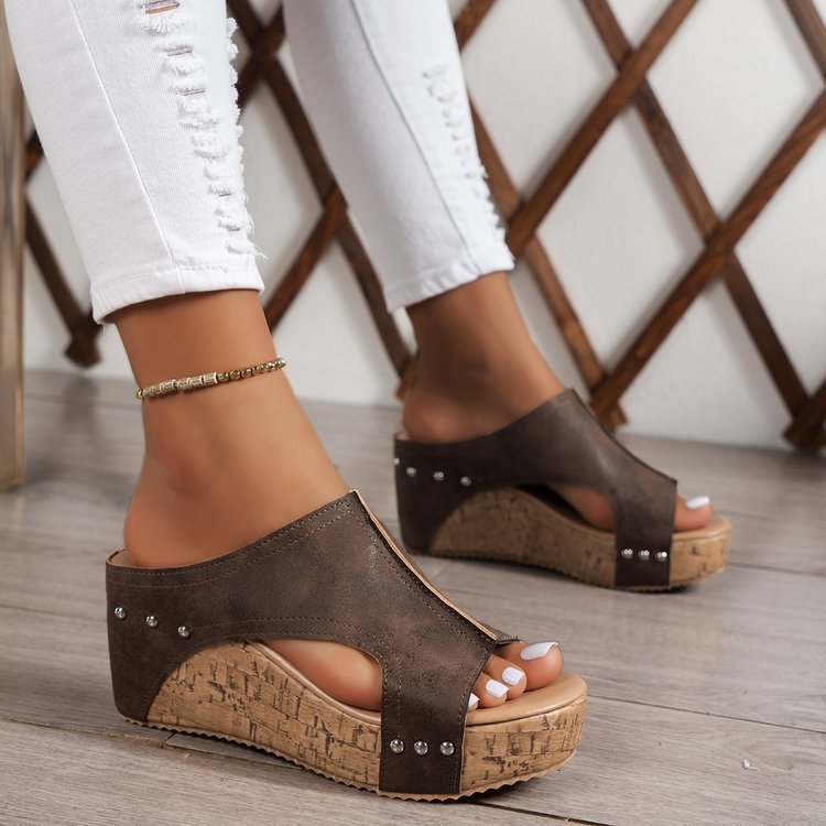 Wedge heel sandals, round-toed thick-soled Roman sandals, women's plus-size fish-mouth muffin ss - LODIMAE FASHION 