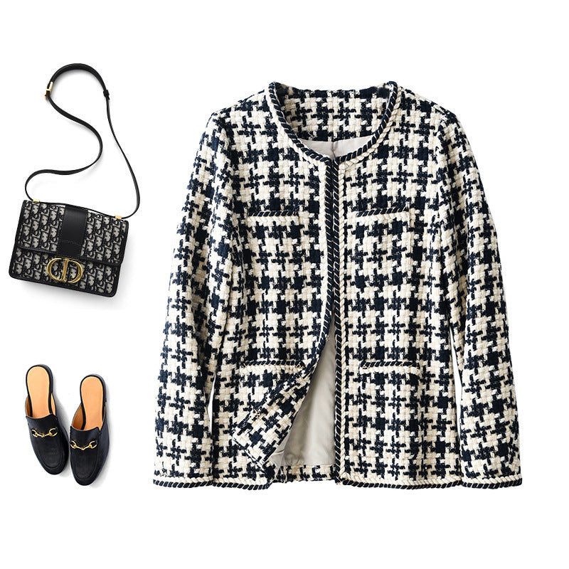 Houndstooth Small Fragrance Jacket Women Clothing - LODIMAE FASHION 