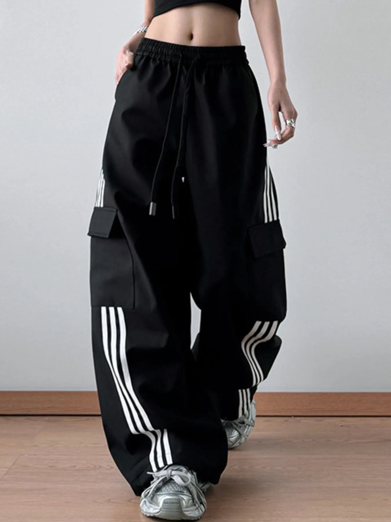 Striped Wide Leg Cargo Pants - LODIMAE FASHION 