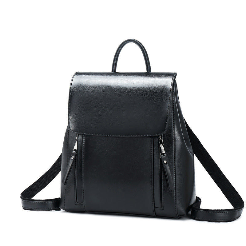 Genuine Leather Handbags Fashion Oil Wax Cowhide Backpack Ladies School Bag - LODIMAE FASHION 