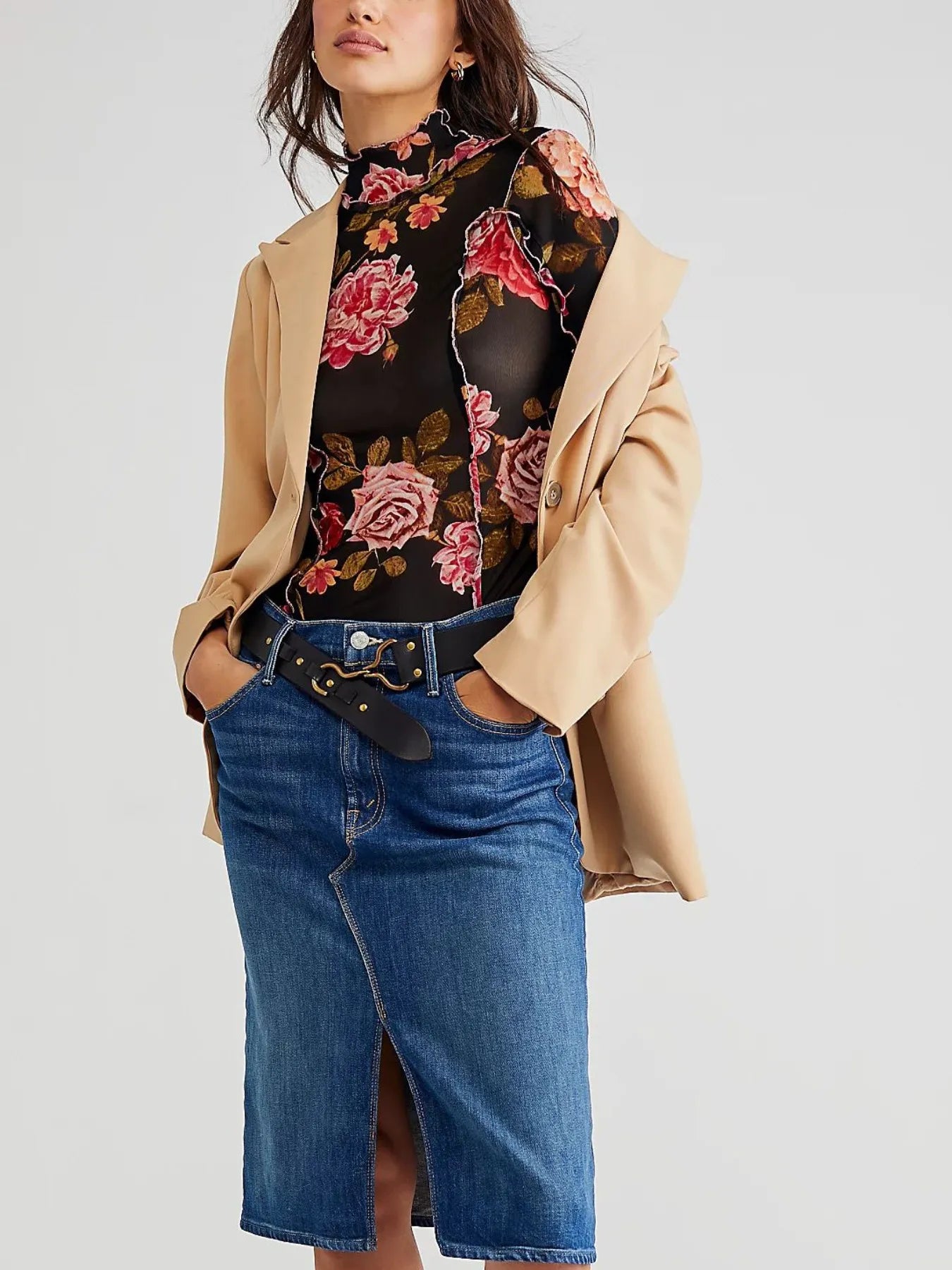 Floral Print Mock Neck Long Sleeve Top - LODIMAE FASHION 