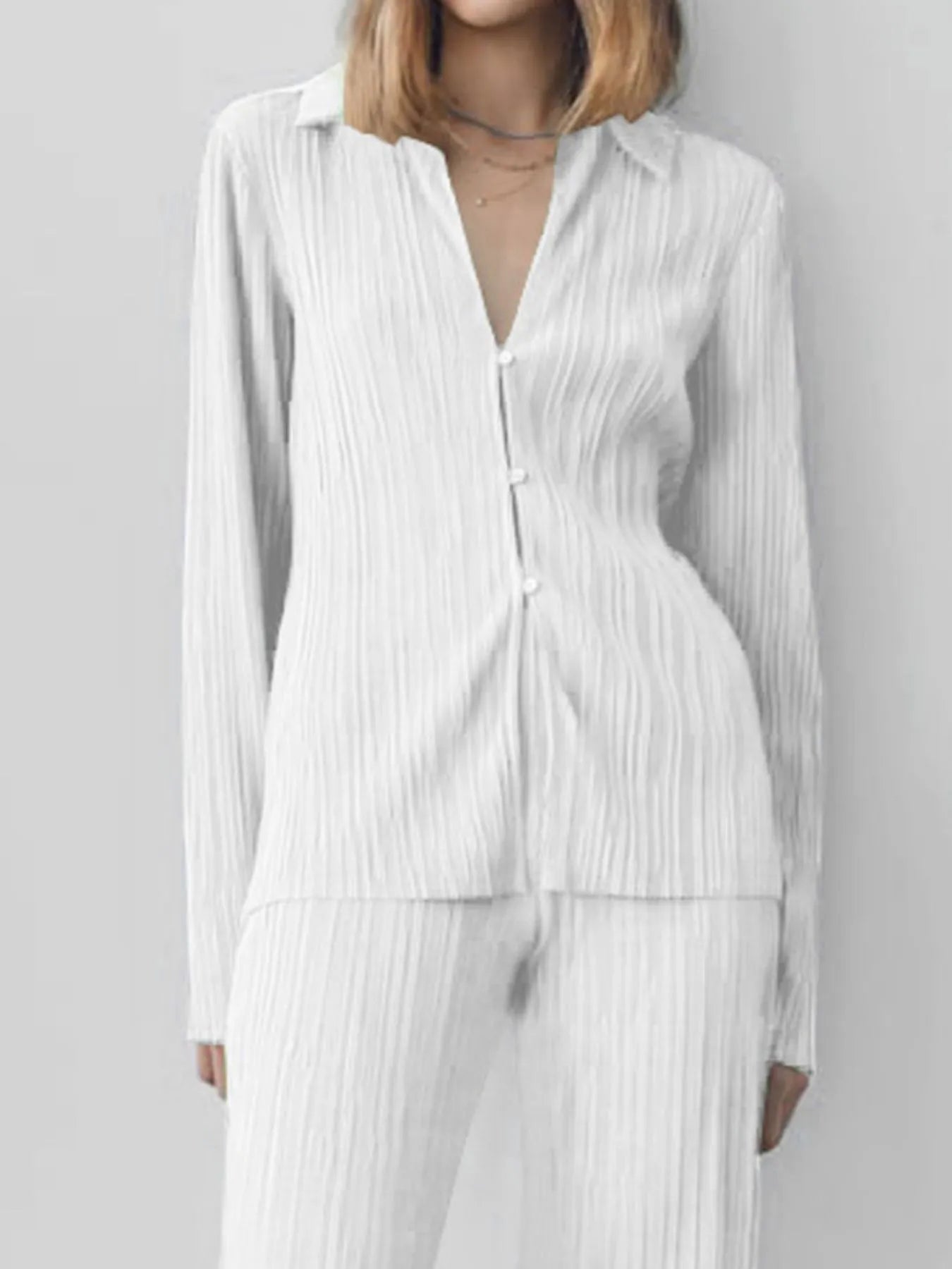 Texture Long Sleeve Top and Pants Lounge Set - LODIMAE FASHION 