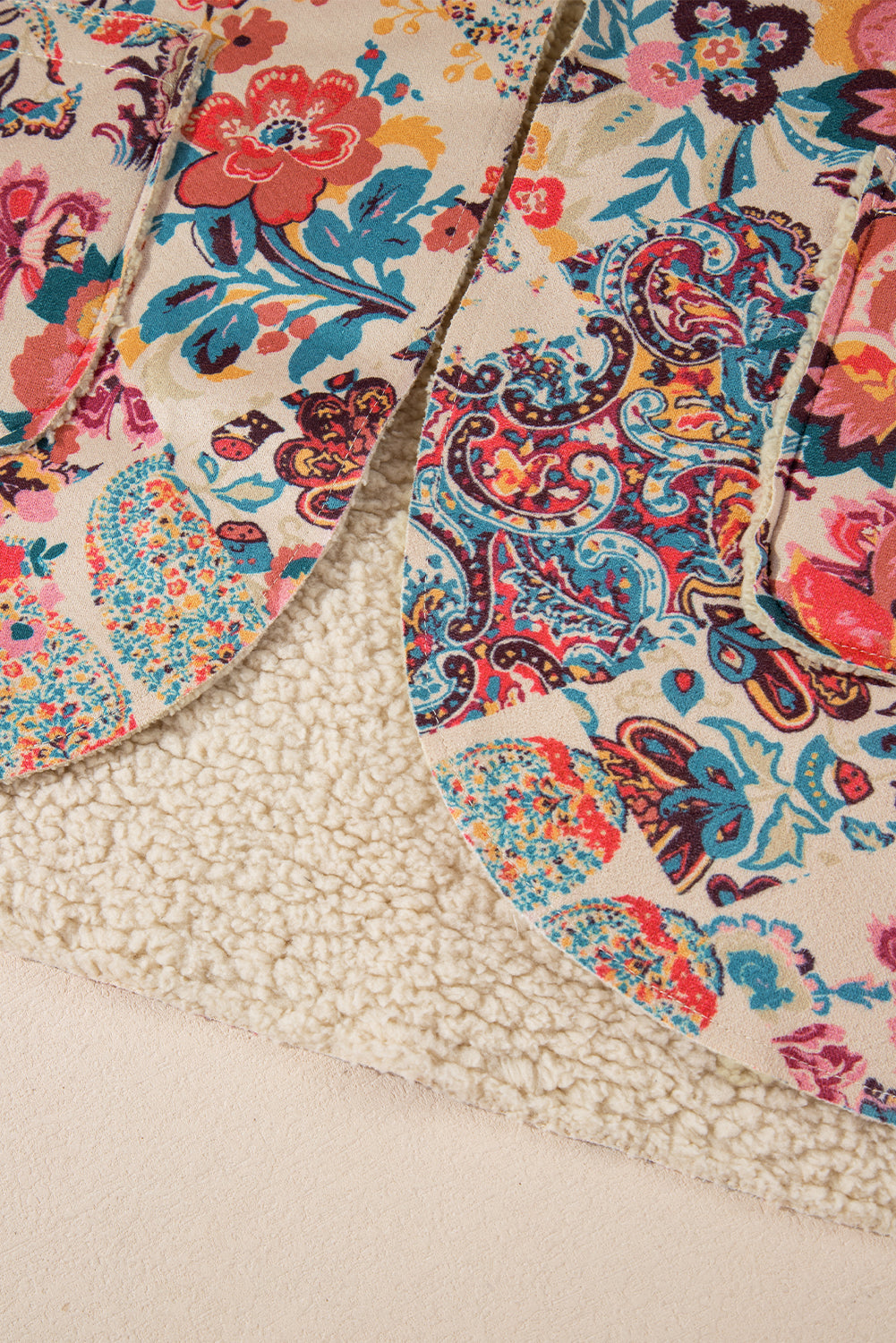 Vintage Paisley Floral Printed Sherpa Lined Hooded Jacket - LODIMAE FASHION 