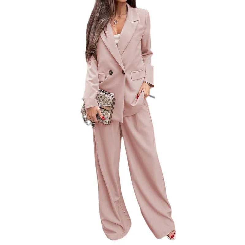 Buttoned Lapel Collar Long Sleeve Blazer and Pants Set - LODIMAE FASHION 