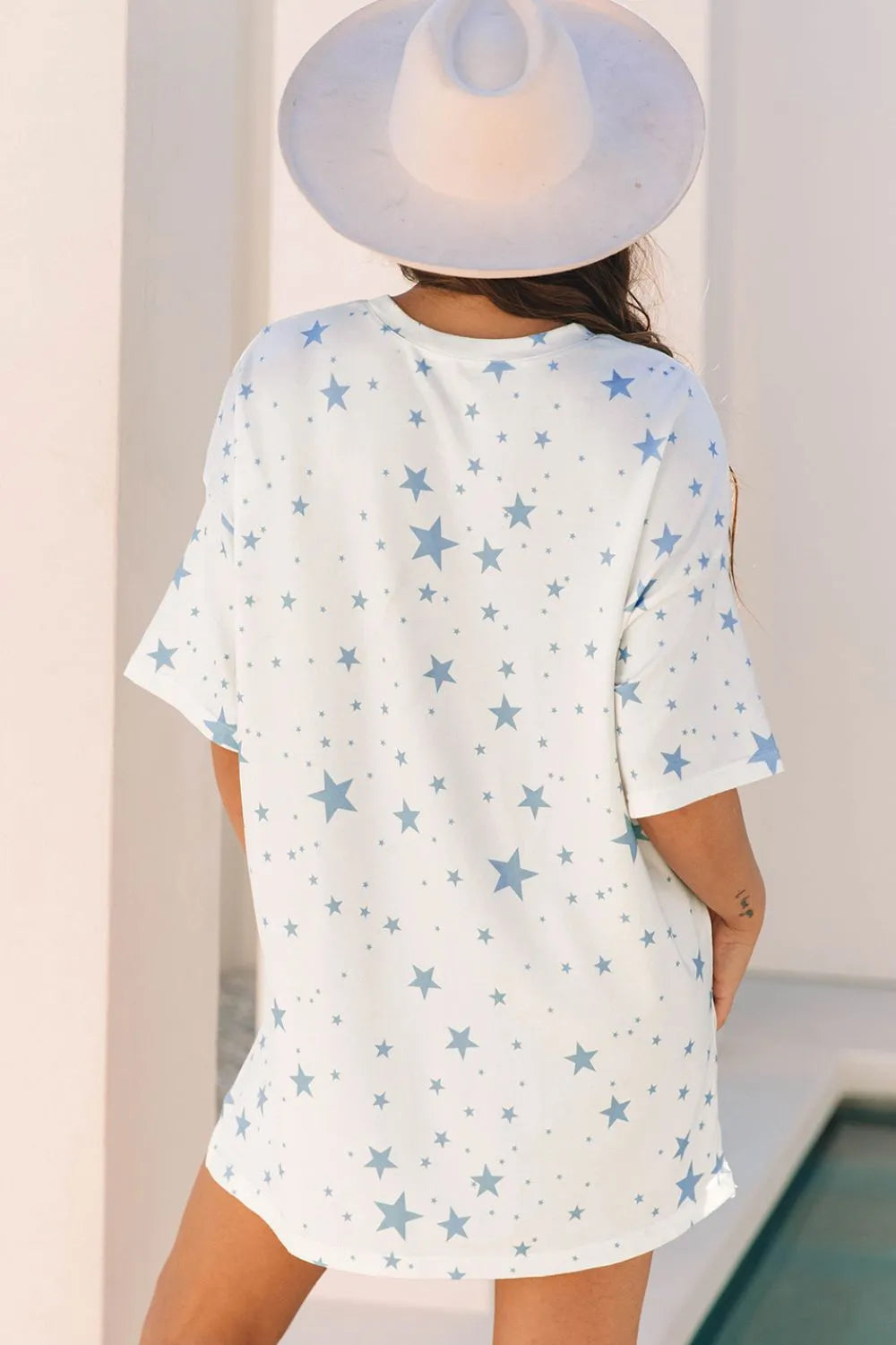 Stars Print Drop Shoulder Oversized T Shirt with Slits - LODIMAE FASHION 