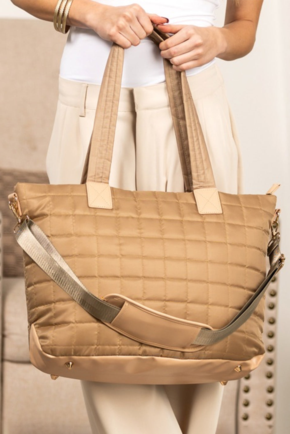 Large Quilted Ladies Laptop Tote Bag and Clutch 2pcs Set - Grace Beauty H&C - LODIMAE FASHION 