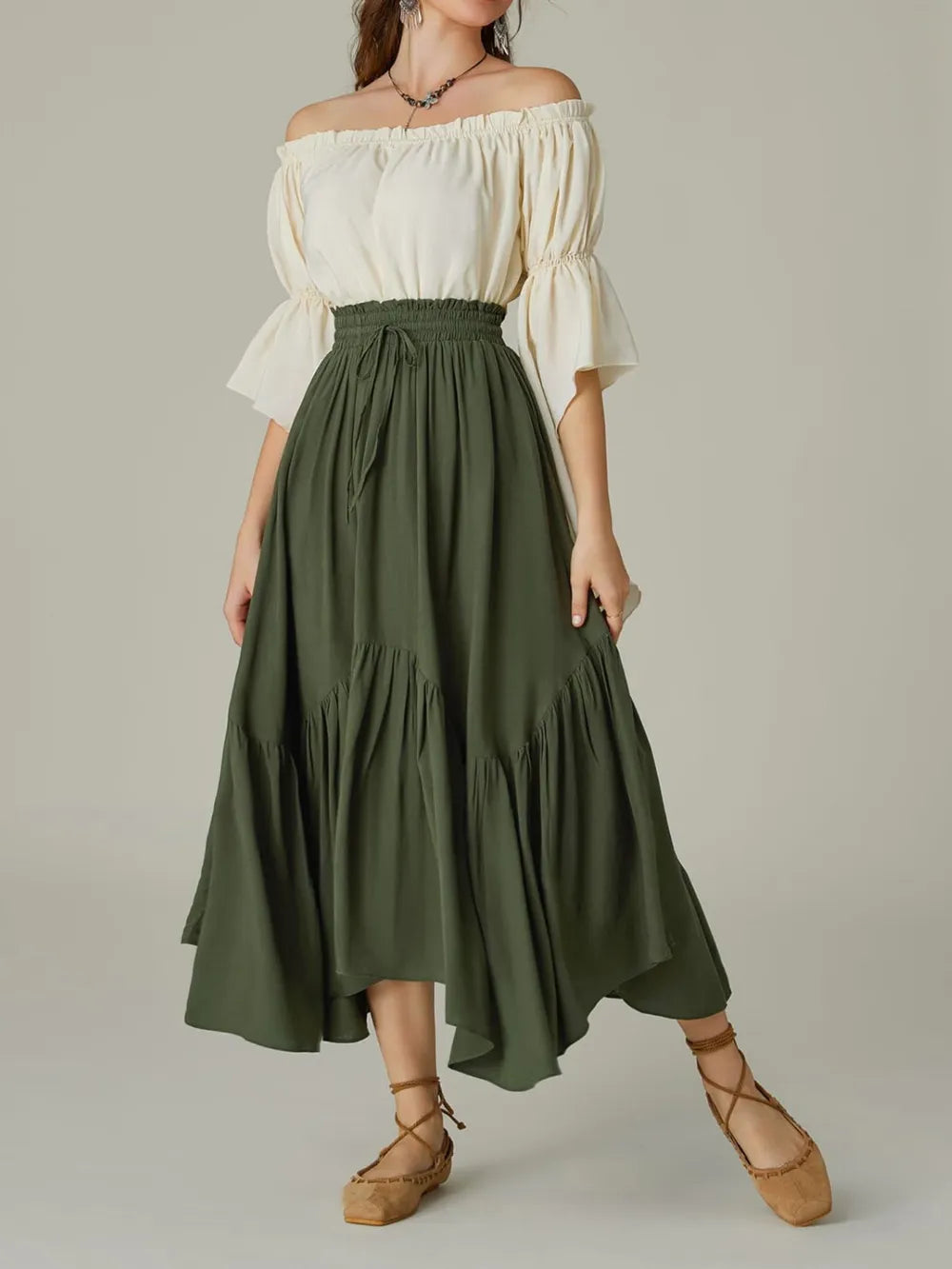 Smocked Waist Band Ruched Layered Skirt - LODIMAE FASHION 