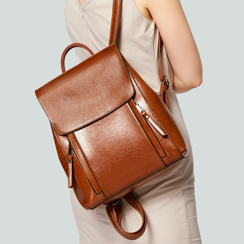 Genuine Leather Handbags Fashion Oil Wax Cowhide Backpack Ladies School Bag - LODIMAE FASHION 