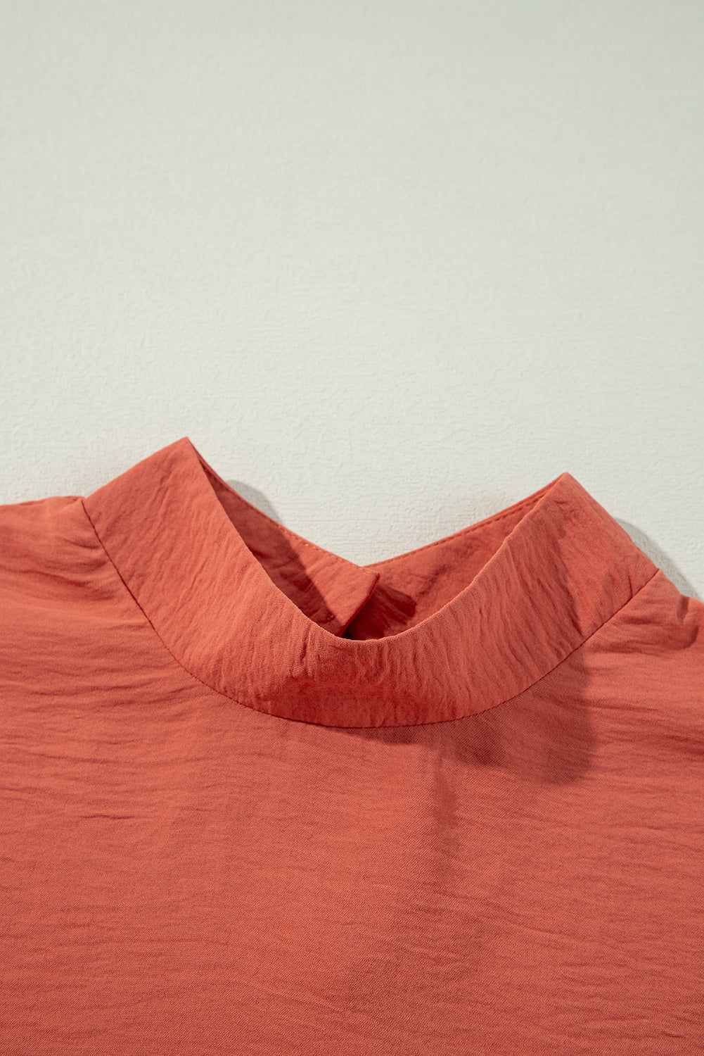 Russet Orange Swiss Dot Balloon Sleeve Patchwork Crinkle Blouse - LODIMAE FASHION 