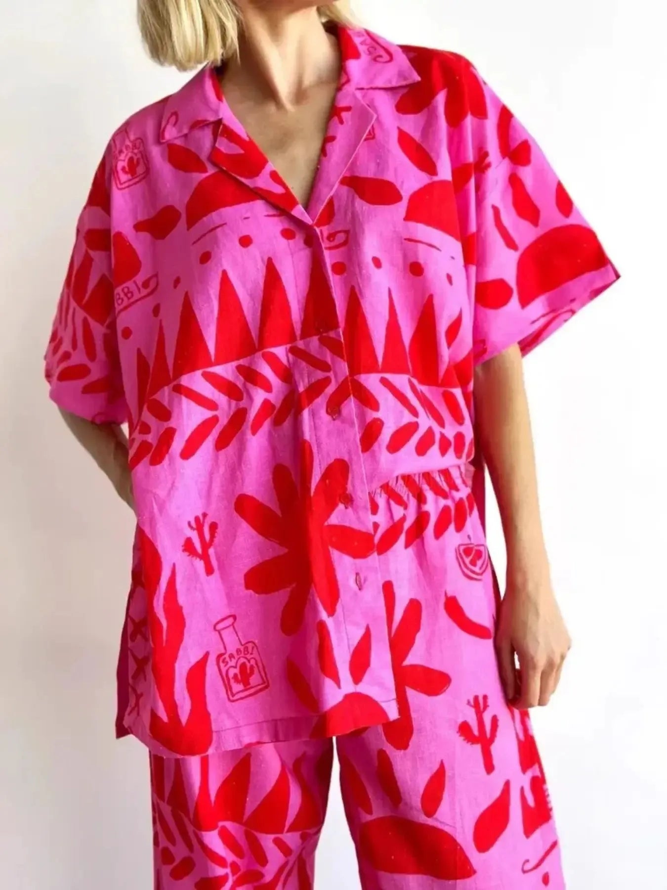 Printed Button Up Shirt and Pants Set - LODIMAE FASHION 