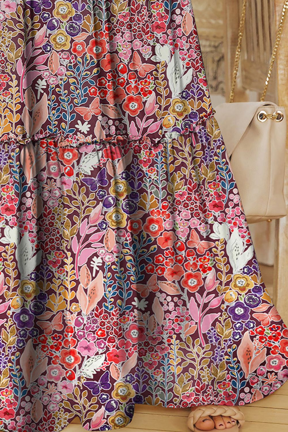 Floral Frill Trim Tiered Maxi Skirt - LODIMAE FASHION 
