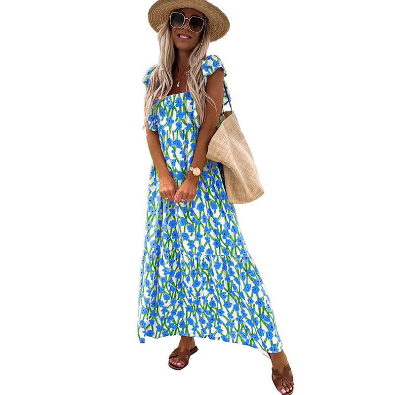 Women's Casual All-match Floral High Waist Square Collar Dress - LODIMAE FASHION 