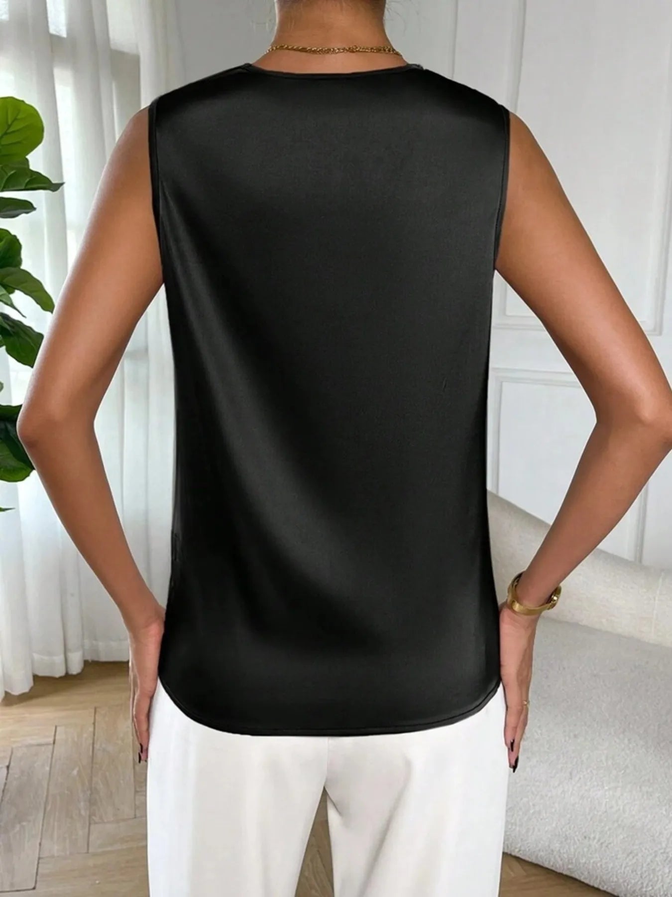 Satin Cowl Neck Sleeveless Blouse - LODIMAE FASHION 