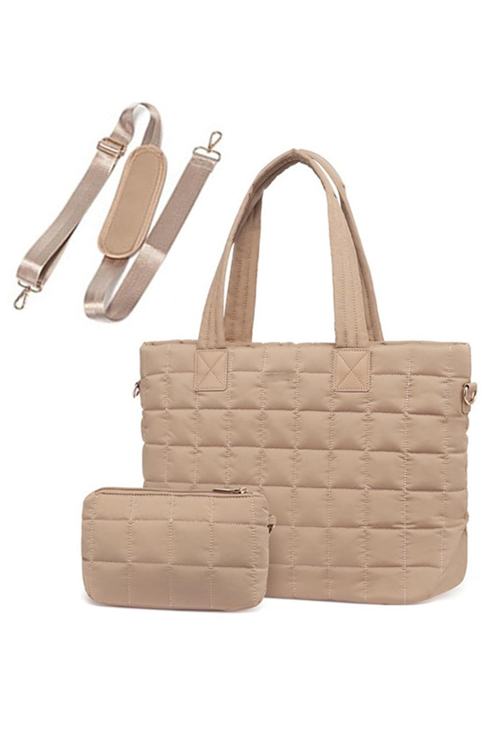 Large Quilted Ladies Laptop Tote Bag and Clutch 2pcs Set - Grace Beauty H&C - LODIMAE FASHION 
