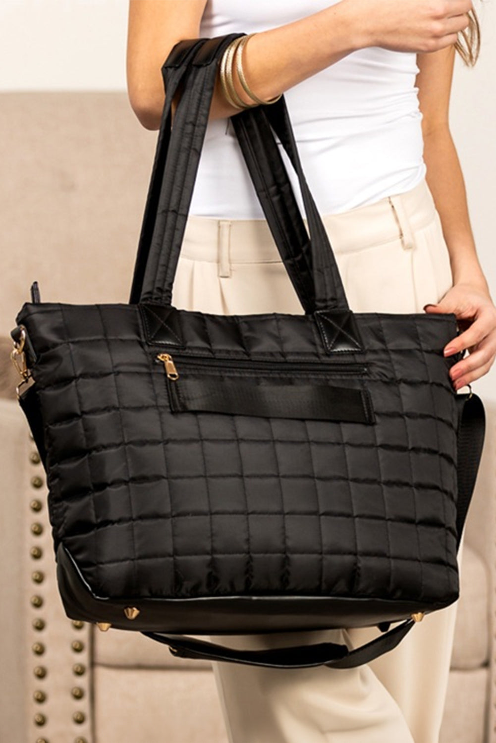 Large Quilted Ladies Laptop Tote Bag and Clutch 2pcs Set - Grace Beauty H&C - LODIMAE FASHION 