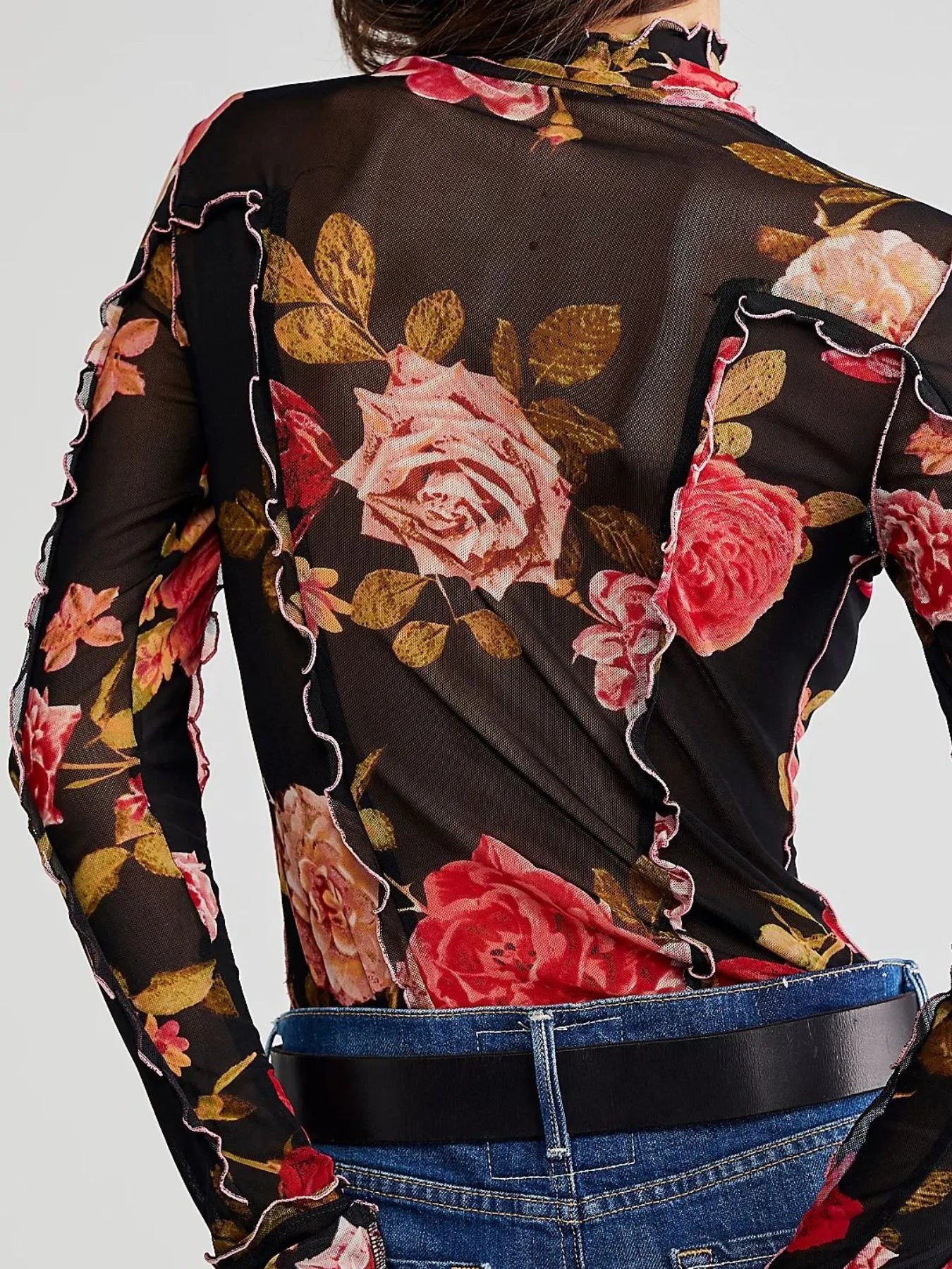 Floral Print Mock Neck Long Sleeve Top - LODIMAE FASHION 